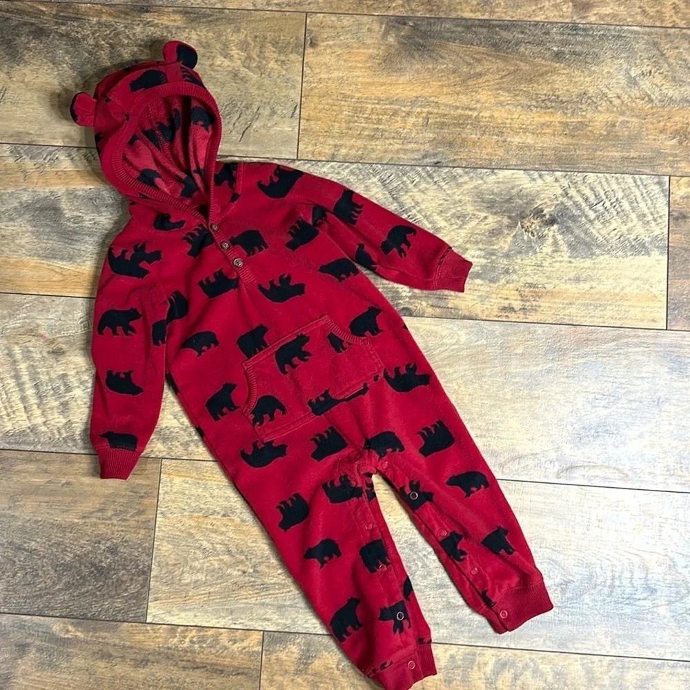 CARTER’S Baby Bear Hooded Fleece Onesie Sleeper, Size 18M, EUC